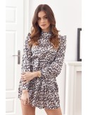 Rochie de cocktail cu guler ridicat cu imprimeu la modă, crem 17576 - Magazin online - Boutique